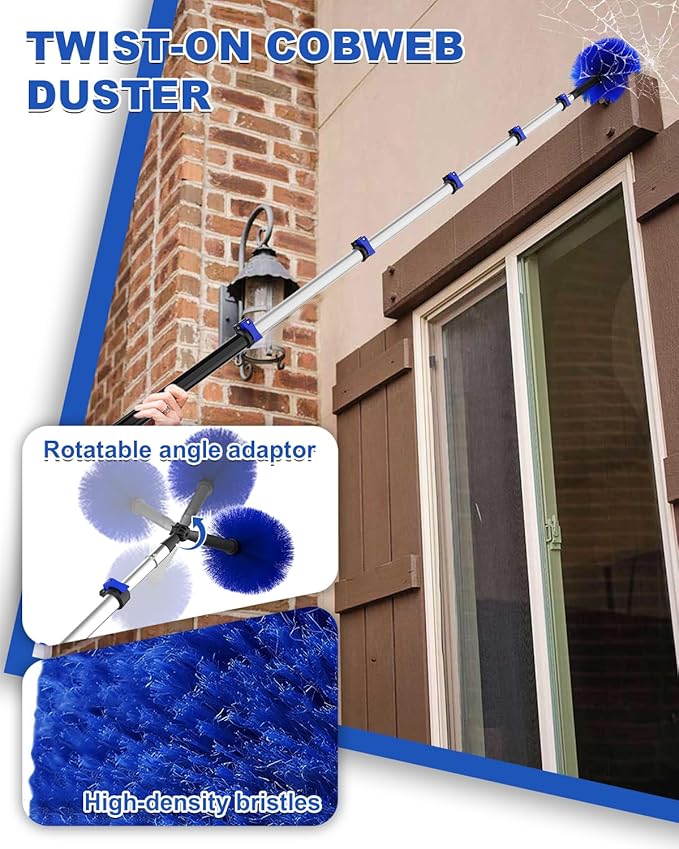 30Ft Reach Solar Panel Cleaning Brush Kit with 5-24ft Telescoping Pole, Water Fed Window Cleaner Tool with 20" Brush, Soap Dispenser, Cobweb Duster, Squeegee for Roof, RV, Gutter, Boat, Deck