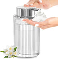 KASUNTING Foaming Soap Dispenser, 11 Fl Oz Clear Glass Foam Hand Soap Dispenser for Bathroom & Kitchen, Refillable Foaming Bottle with Sliver Pump, Modern Ribbed Dish Soap Foam Dispenser