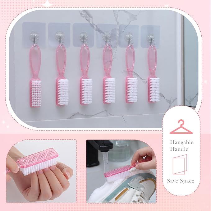 Patelai 200 Pcs Handle Grip Nail Brush Bulk Fingernail Brushes Pedicure Brush for Feet, Toes and Cleaning Fingernail(Clear Pink)