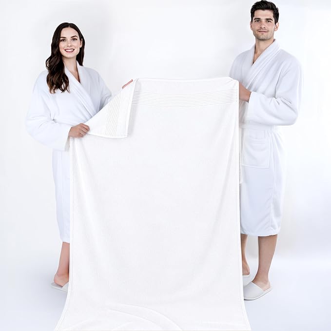 Cotton Paradise 100% Cotton Turkish Towel Set, Soft Absorbent Quick Dry, 2 Piece 35x70 Bath Sheet Set, Snow White