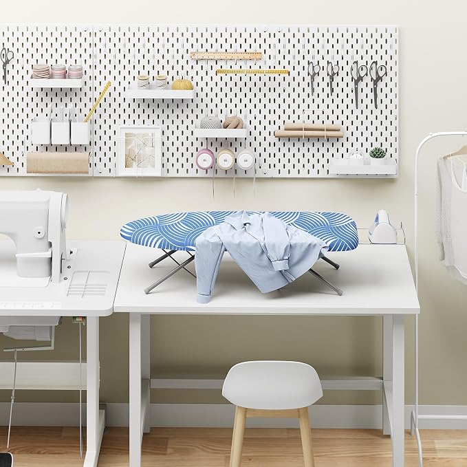 KINGBOARD Tabletop Ironing Board, Small Ironing Boards with Iron Rest, Folding Iron Board, Extra Thick Cover, Portable Tabletop Ironing Board with Non-Slip Feet, 30x12 Blue and White