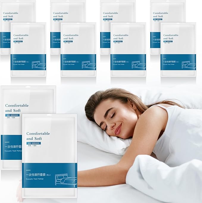Preboun 10 Sets Disposable Bed Sheets Disposable Sheets Travel Sheets for Hotel Include Bed Sheets Quilt Cover Pillowcases Portable Soft White Cover for Travel Business Trip Spa Hospital
