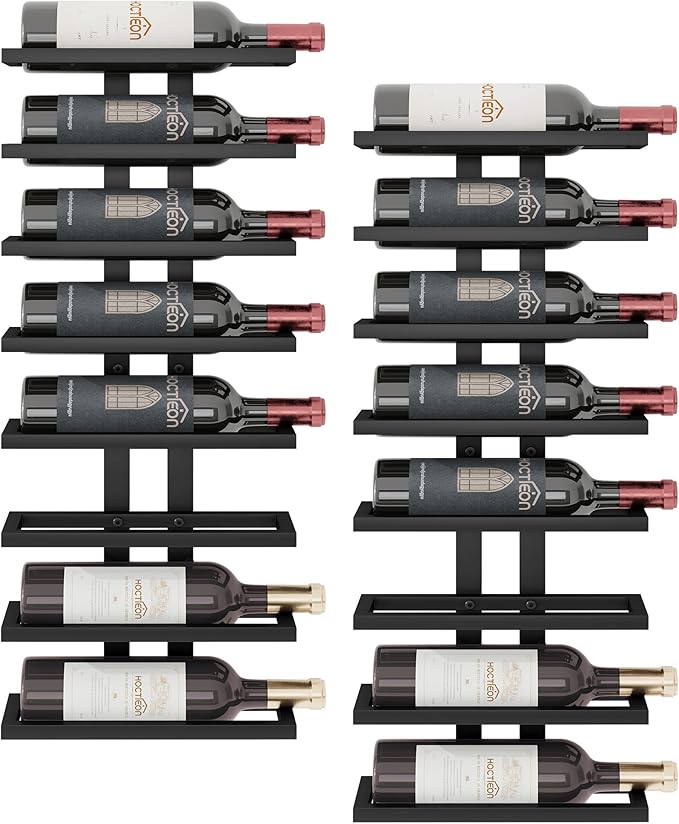 Hoctieon 2-Set 8 Tier Wall Mount Wine Rack (16 Tiers), Wall Racks for Wine Bottles Display and Storage, Hanging Bottle Organizer for Living Room, Dining Room, Wine Cellar, Bar, Black