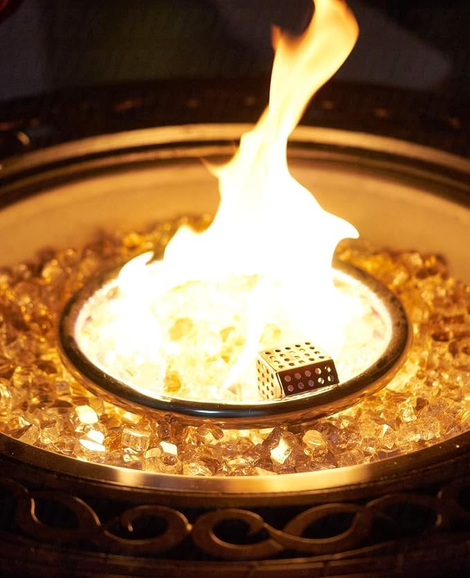 NUPICK 20 Pound Fire Glass, 1/2 Inch Reflective Fire Pit Glass | Tempered Fire Pit Rocks for Propane or Natural Gas, Glass Rocks for Fire Pit Table, Fireplace, Fire Bowl, Landscaping, Gold
