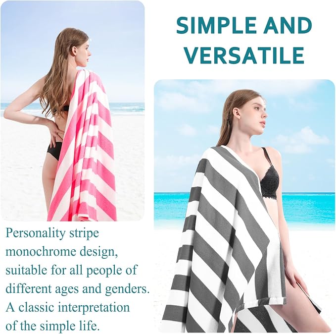 Genovega 6 Packs Oversized 72X40 Inch Stripe Beach Towel Thin Terry Set Extra Large XL Big Clearance Towels Soft Swim Pool Travel Accessories Essentials Camping Adults Men Women Gift Grey
