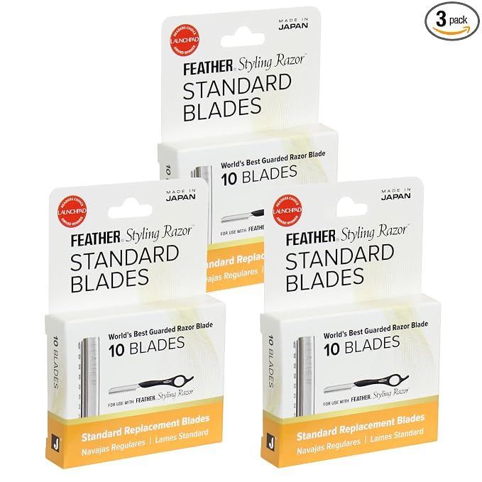 Feather Styling Razor Standard Blades - Hair Cutting Replacement Pack 30 Ct | Guarded Single Edge Stainless Steel Blades for Styling, Thinning & Shaping, Japan-Made Professional Haircut Refill Pack