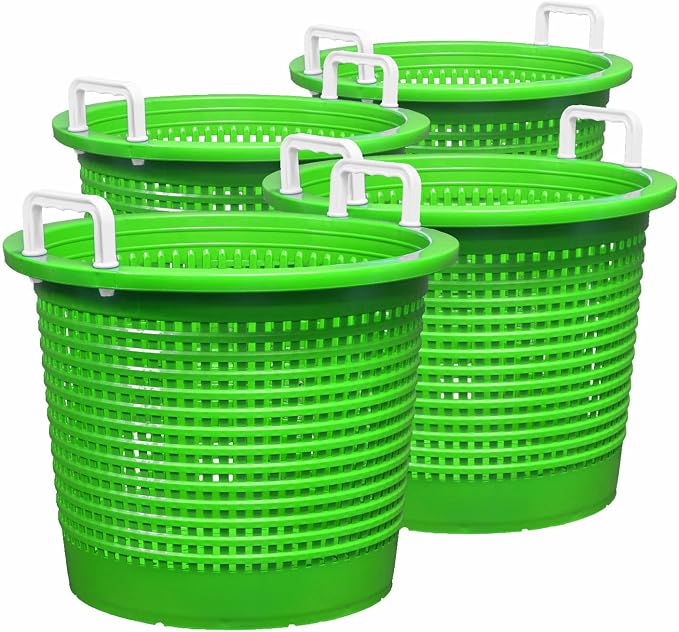 Large, Heavy Duty Fish Baskets, Green, White Handles, Made in USA, 4-Pack