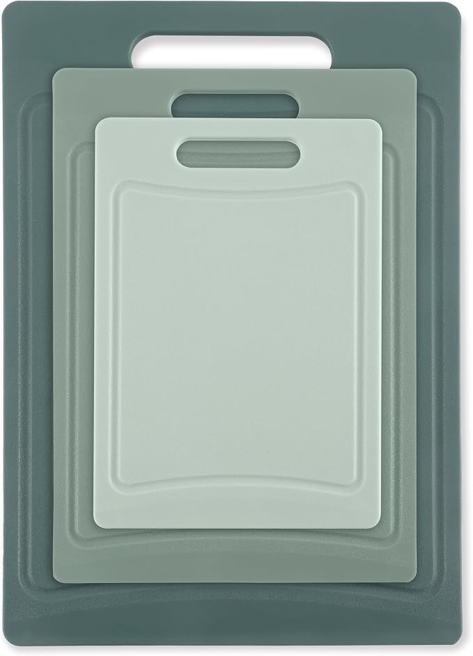 COOK WITH COLOR Non-Slip Cutting Board Set – Kitchen Essentials with Easy Grip Handle for Meat, Veggies, and Fruits, 3 Cutting Boards, Mint