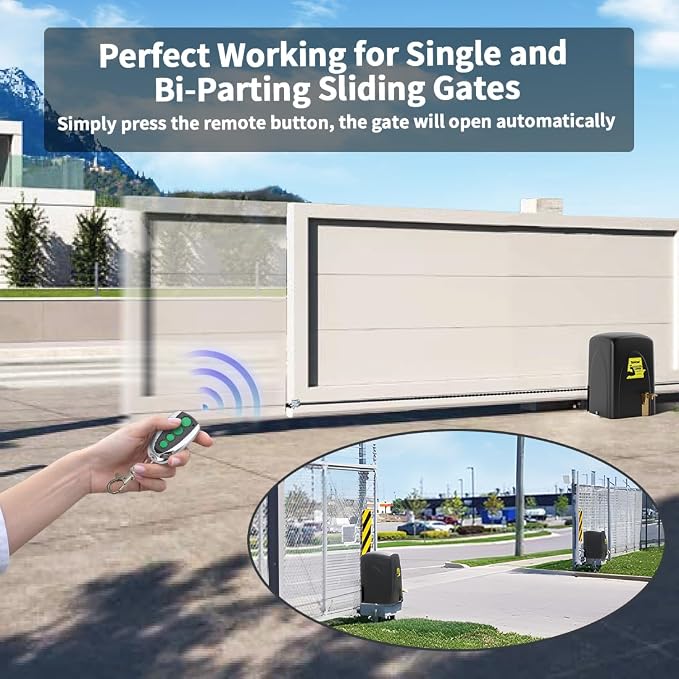 TOPENS LC1100 Automatic Commercial Sliding Gate Opener, Chain Drive Gate Operator for Heavy Driveway Sliding Gate Up to 2800 Pounds, AC Powered with 20ft Roller Chain, 2 Remote Control, Photocell