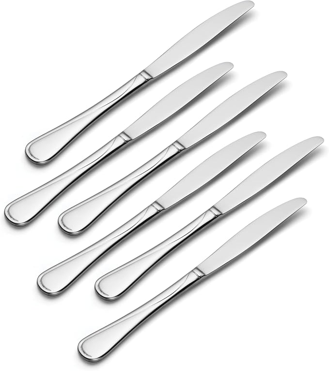 Oneida Silverware Set, Flight Everyday Flatware Dinner Knives Set, Service For 6, 18/0 Stainless Steel, Rust Resistant, Dishwasher Safe, Mirror Finish, Utensils Sets, Dinner Knife (Silver 6 Piece)