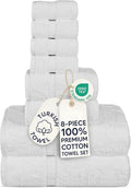 Chakir Turkish Linens Set of 8 Towel Set, 100% Cotton Luxury Turkish Towels for Bathroom, Soft Absorbent Bath Towel Set with 2 Bath Towels 2 Hand Towels 4 Washcloths, White