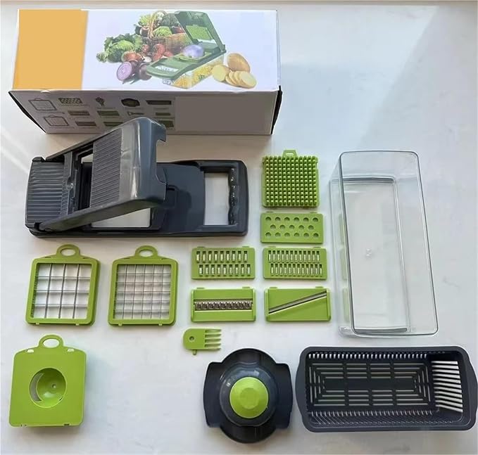 Vegetable Cutter Slicer with Drain Basket Potato Peeler Carrot Grater Kitchen Tool Set(14 in 1)