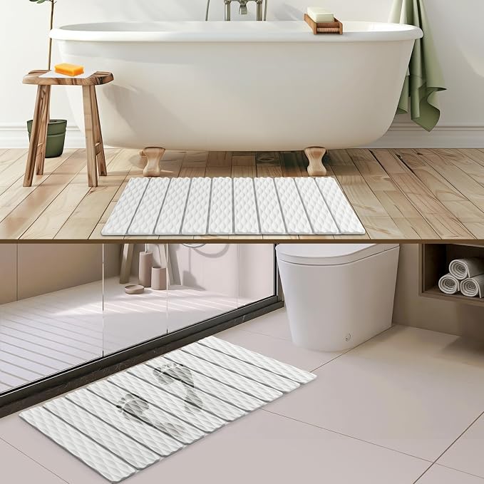 Foldable Stone Bath Mat, Quick-Dry Diatomaceous Earth Stone Drying Mat for Bathroom, Shower Mat Outside Shower, Easy to Store, Easy to Clean
