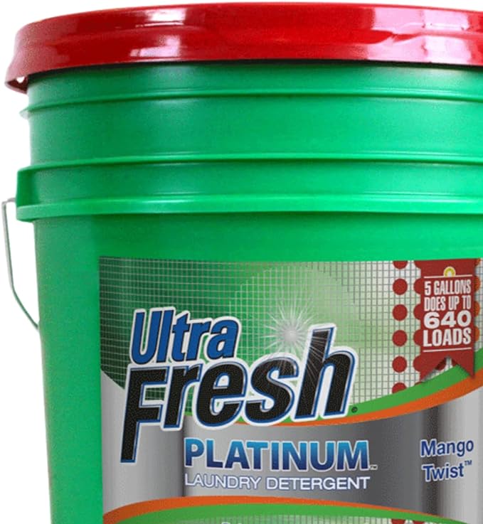 Ultra Fresh Liquid Laundry Detergent Washing Soap, 3X Platinum, 5 Gal, Mango Twist - Concentrated Stain Remover and Odor Eliminator for HE and All Machine Types, Clothes, and Fabrics
