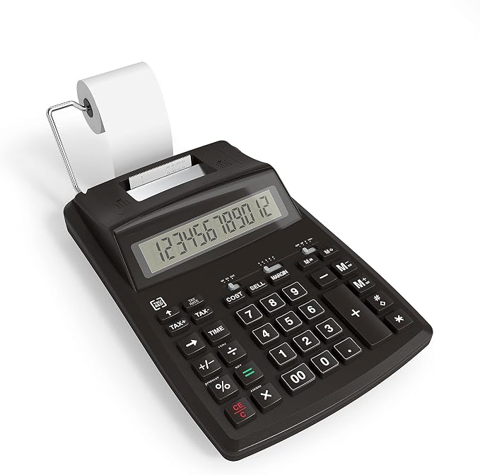 TRU RED 12-Digit Desktop Printing Calculator, Black, Paper Tape Printing, Large Display, Office Accounting & Business Use