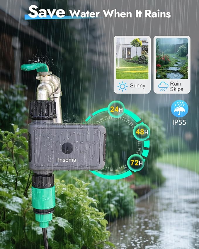 Insoma WiFi Sprinkler Timer, Water Timer for Garden, Smart Hose Timers with Hub Support 2.4GHz WiFi & Bluetooth, Rain Delay & Manual Watering, App/Voice Control Work with Alexa & Google Assistant