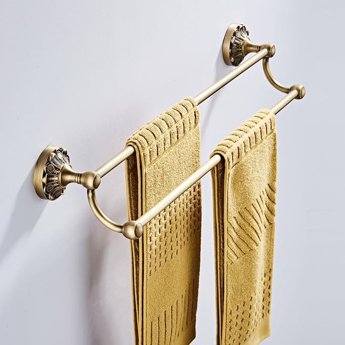 16in Double Layer Bathroom Brass Towel Bar Antique Brush Bronze Towel Bar Kitchen Dish Cloths Bar Hanger for Bathroom Kitchen Vintage Bronze Decorative Towel Holder (Brush Bronze, 40cm)