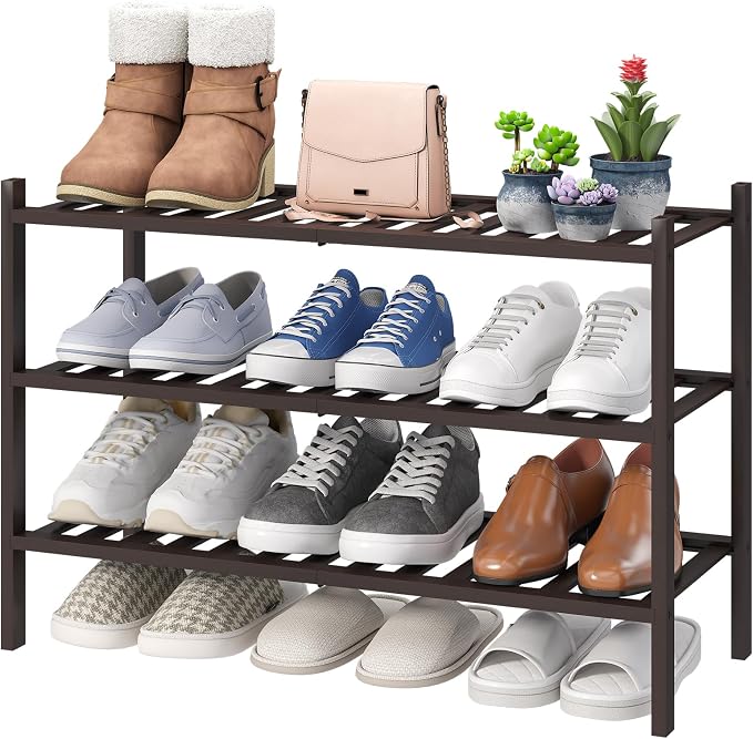 viewcare Shoe Rack for Closet, 3-Tier Bamboo Wood Shoe Racks, Stackable | Beautiful | Natural | Functional | Sturdy, Bamboo Shoe Rack for Entryway Hallway Closet