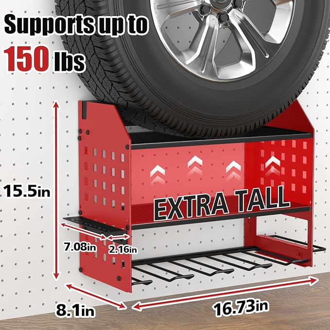 SUNALLY Power Tool Organizer Wall Mount with Charging Station,3 Layer Metal Tool Storage Rack with 4 Drill Holders, Heavy Duty Power Tool Shelf for Garage, Warehouse, Workshop, Gifts for Men, Husband
