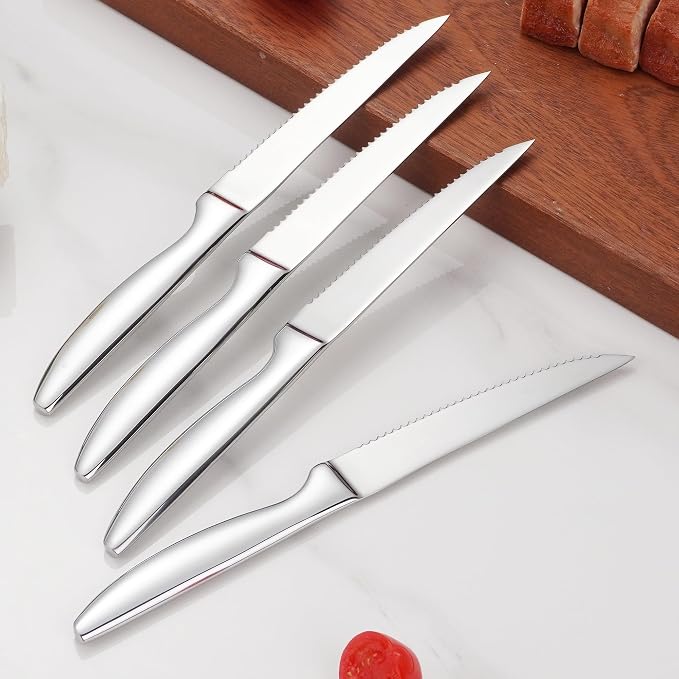 SuperCook Steak Knives Set of 12, Stainless Steel, High End, Serrated, Dishwasher Safe, Silver