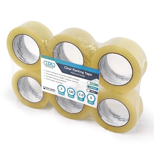 IDL Packaging Concord Packing Tape with Dispenser - 6 Rolls of 2" x 2.0 mil x 110 Yards, Clear Tape and T291 Tape Gun - Excellent Carton Sealing for Moving and Shipping