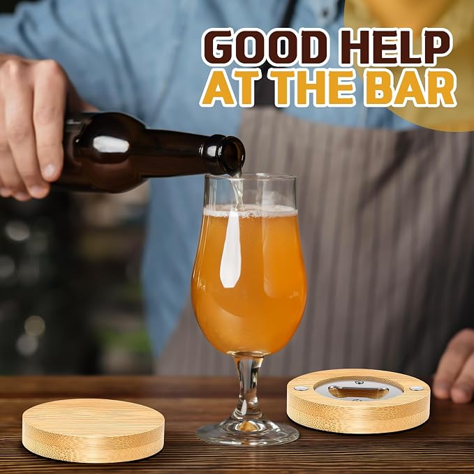 Vesici 100 Pcs Magnetic Bottle Opener 2.5in DIY Bamboo Round Shape Beer Openers Wooden Fridge Magnet Refrigerator Sticker Gift for Beer Lover Wedding Guest Kitchens Bars Parties