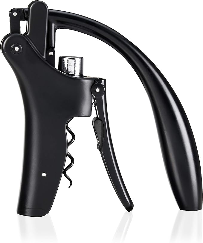 True Vertical Corkscrew Wine Opener with Easy Motion Lever Handle, Durable Stainless Steel and Plastic, Perfect for Home Bar, Kitchen, Outdoor Party, Housewarming Gifts, Set of 1, Black