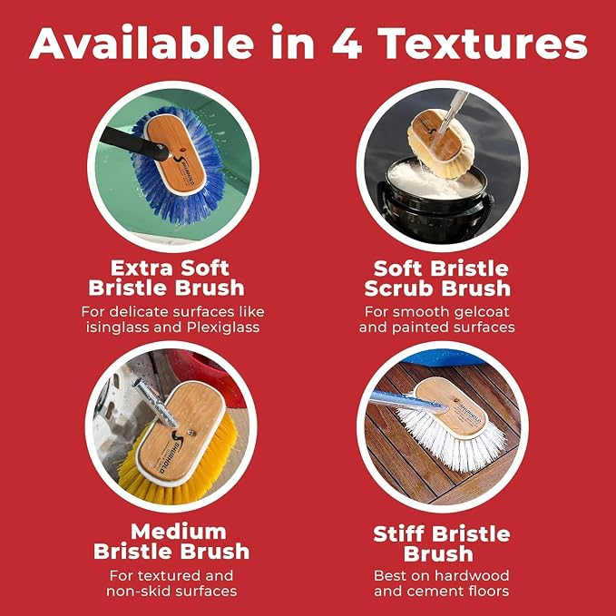Shurhold Classic 6” Soft Bristle Deck Brush – Compact Boat Brush with Wood Block, Rubber Bumper & Split-End Polystyrene Bristles - Yellow