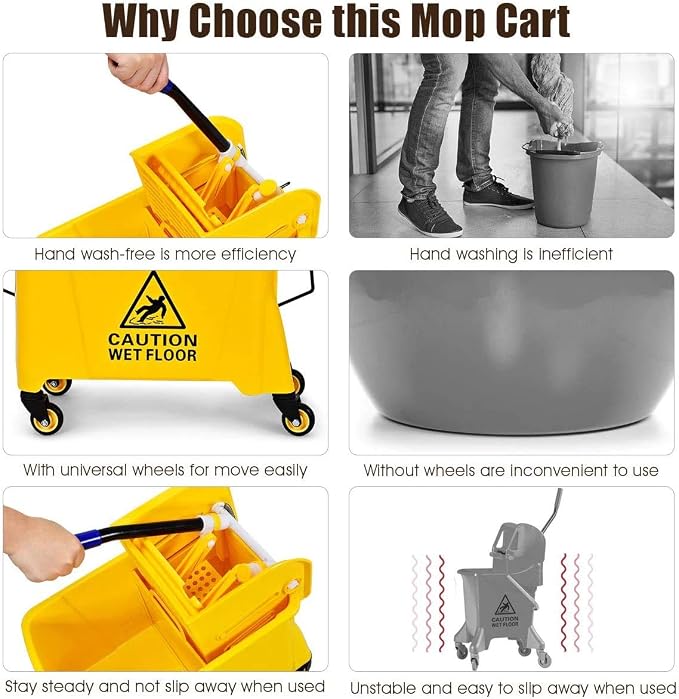 Nightcore Commercial Mop Bucket and Side Press Cleaning Wringer Portable Trolley On Wheels,All-in-one Tandem Floor Cleaning,Wavebrake. Ideal for Household,Commercial (21 Quart)