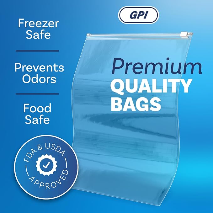 500 Count - Slider Zip Jumbo Food Storage Bags, 12" x 15" 3 Mil Heavy Duty, Extra Large, Strong & Durable For Freezer Storage. GPI