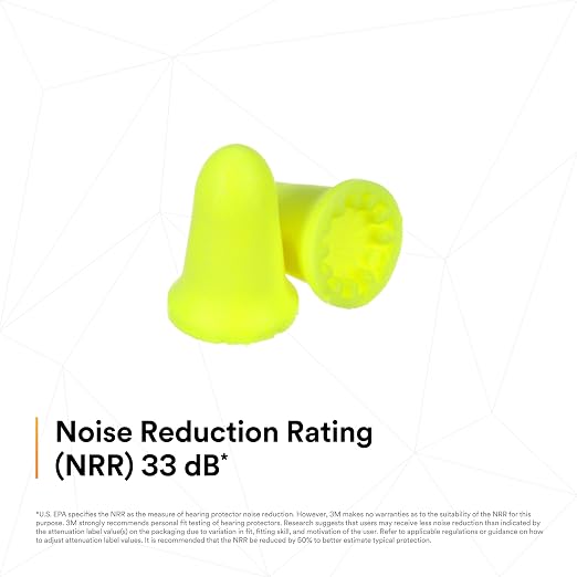 3M Ear Plugs, 200 Pairs/Box, E-A-Rsoft FX 312-1261, Uncorded, Disposable Foam Earplugs, Noise Reduction Rating NRR 33, Drilling, Grinding, Machining, Sawing, Sanding, Welding, 1 Pair per Poly Bag