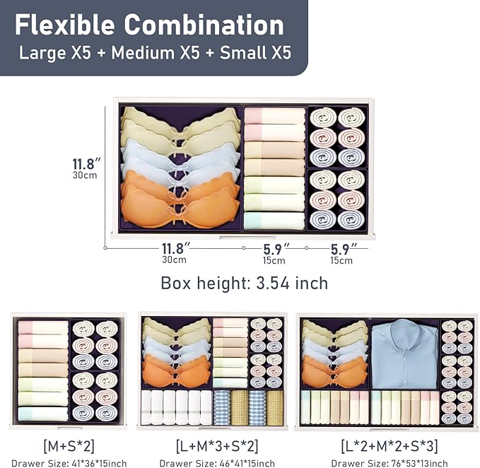 DIMJ Drawer Organizer Clothes 15 Pack - Foldable Baby Organizers and Storage & Dresser Organizer for Bedroom, Closet - Nursery Organization Dresser Dividers for underwear, Sock,Bra, Belt, Tie, Purple