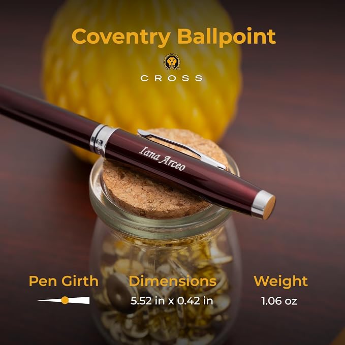 Cross Coventry Engraved Ballpoint Pen, Red Lacquer with Chrome Trim, Twist Action, Personalized Gift for Graduation, New Job, Career Advancement, Birthdays, Cross Gift Box Included