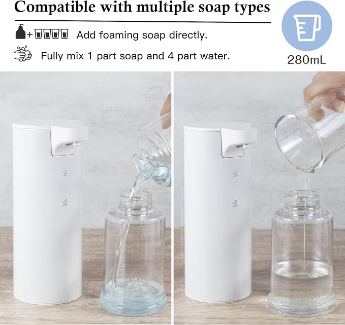 LAOPAO Automatic Soap Dispenser Foaming: Rechargeable Touchless Soap Dispenser Stainless Steel Foam Soap Dispenser for Bathroom Hand Soap Pump for Kitchen Xmas Gift, 9oz, White