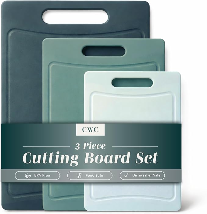 COOK WITH COLOR Non-Slip Cutting Board Set – Kitchen Essentials with Easy Grip Handle for Meat, Veggies, and Fruits, 3 Cutting Boards, Teal