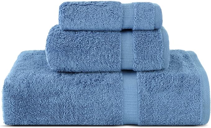 Chakir Turkish Linens Personalized 3 Piece Towel Set, 100% Cotton Luxury Turkish Towels for Bathroom, Soft Absorbent Towel Set with Bath Towel Hand Towel and Washcloth, Wedgewood