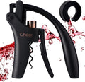 CHEER MODA Professional Manual Lever Wine Opener with Rabbit Motif – French Designer Corkscrew, Ergonomic Stainless Steel Opener + Foil Cutter + Replacement Screw (Matte Black-HK03)