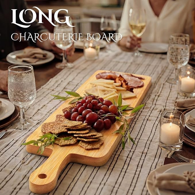 Nuenen 6 Pcs Wood Cutting Board with Handle 16.1 x 4.7 Inch Acacia Bamboo Wooden Serving Kitchen Chopping Boards for Pizza, Bread, Cheese, Charcuterie, Fruit, Vegetables(Narrow Bamboo)