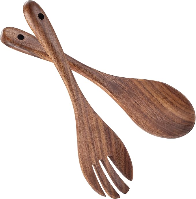 Muso Wood Acacia Salad Servers, 12-inch, Set of 2 | Wooden Salad Tongs for Serving Salad Mixes