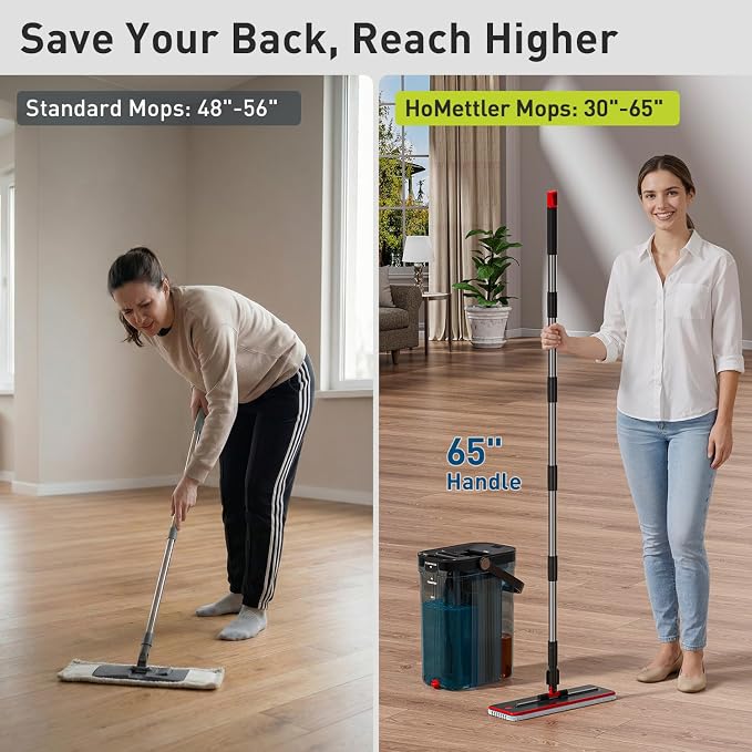 HoMettler Transparent Mop and Bucket Set with Separate Dirty & Clean Water, 65" Flat Mop for Floor Cleaning (Grey)