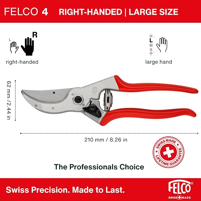 Felco F4 Pruning Shears – 9.25" Swiss-Made Garden Clippers for Pruning | Hand Pruners for Gardening | Garden Tool Cutter with Precision Bypass Blade, Aluminum Body, Replaceable Parts, Nut/Bolt Model