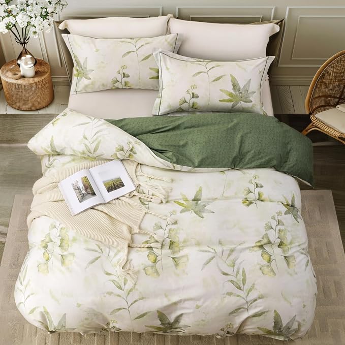 OAITE Duvet Cover Set Twin Size Floral Pattern 500 Thread Count Ultra Soft 100% Cotton Duvet Cover Sets 3-PC, Breathable Duvet Cover with Zipper Closure & Corner Ties