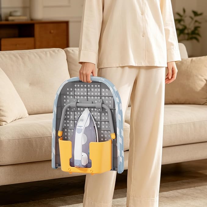 Small Ironing Board, Foldable Tabletop Ironing Board with Iron Holder and Silicone Iron Rest Pad for Small Spaces