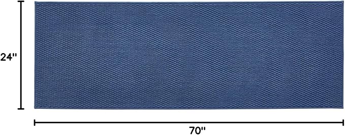 TYUU Bathroom Runner Rugs, Long Bath Mat Runner Washable Thin Quick Dry Low Pile Bathroom Runner Rugs Non Slip, Navy Blue 24"x70"