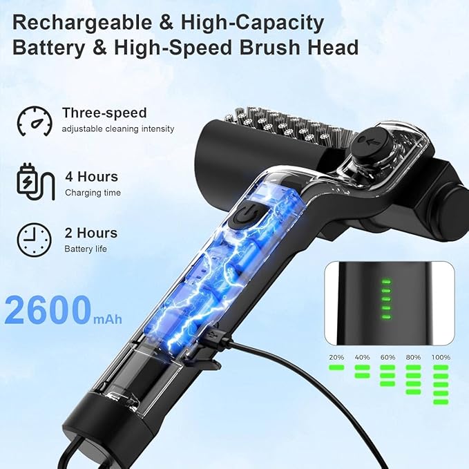 Electric Grill Brush for Outdoor, Rechargeable Grill Cleaning Brush with Replaceable Brush Heads, 3-Speed Settings, and Adjustable Angle, Designed specifically for Outdoor Charcoal and Gas Grills