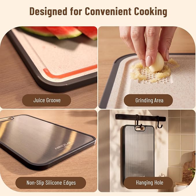 Titanium Cutting Board for Kitchen: Pure Ti & PP 2-Sided Non Toxic | Titanium Metal Chopping Boards for Kitchen: Anti-Slip Light 16oz, 200ml Groove & Grinder for Meats & Veggies