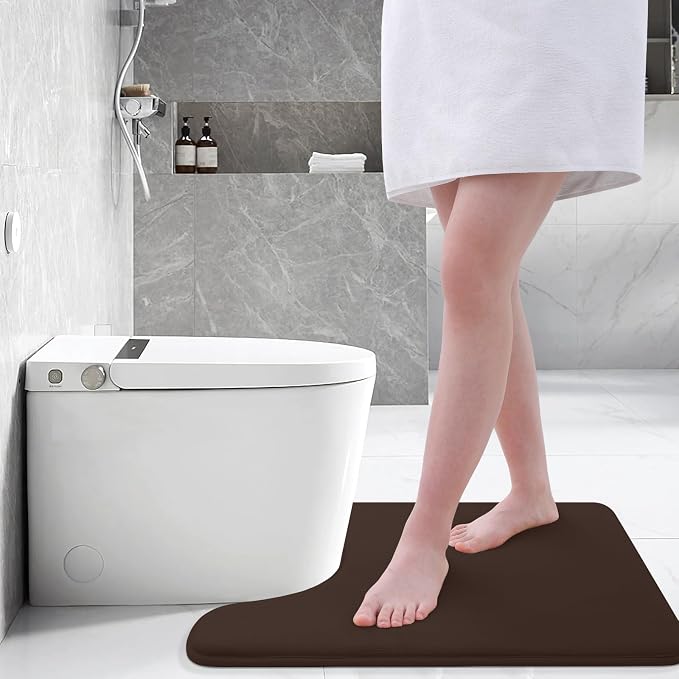 Smiry Memory Foam Toilet Rugs U-Shaped 24x24, Extra Soft Absorbent Non-Slip Contour Bathroom Rugs, Machine Washable Bath Mats for Toilet, Brown