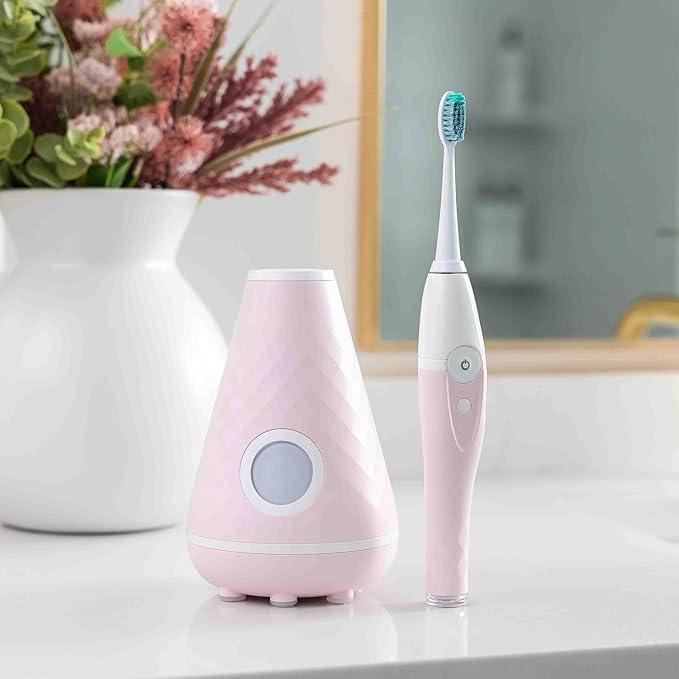 Tao Clean UV Sanitizing Sonic Toothbrush and Cleaning Station, Electric Toothbrush, Dual Speed Setting, Pink Blush