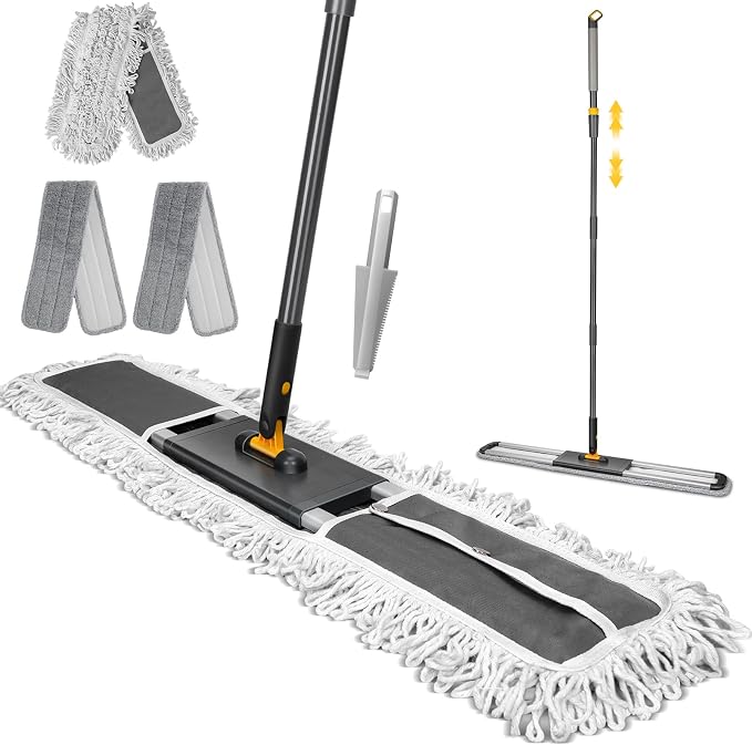 MASTERTOP Commercial Mop, 36'' Large Dust Mop,Heavy Duty Industrial Push Mops with 3 Reusable Microfibre Pads & 62'' Adjustable Handle for Home,Hotel,Mall,Warehouse