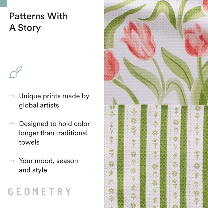 GEOMETRY Spring Kitchen Towels - Quick Dry Microfiber Cloth Spring & Summer Dish Towels for Kitchen Drying - Premium Quick Dry Towel - Tulip Lover, 18" x 30" - 2-Pack